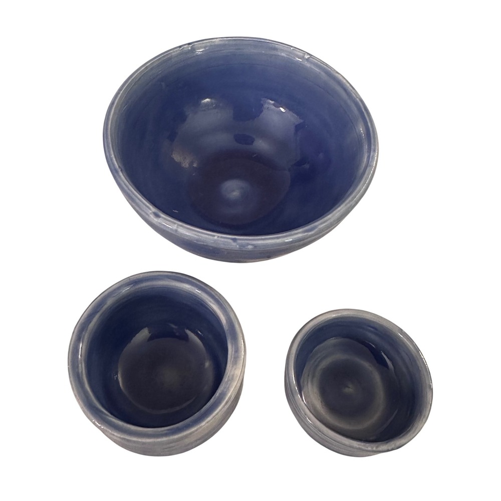 Blue Glazed Ceramic Pitcher Bowl Set 4 Pieces Small Creamer Cup - Picture 7 of 16